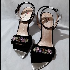 Luichiny black jeweled ankle strap heel evening